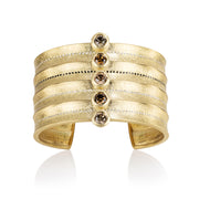 Todd Reed cuff bracelet made with Autumn™ diamonds (~5.03ct), white brilliant cut diamonds (~1.51ct), black brilliant cut diamonds (~.6ct), and 18k yellow gold.